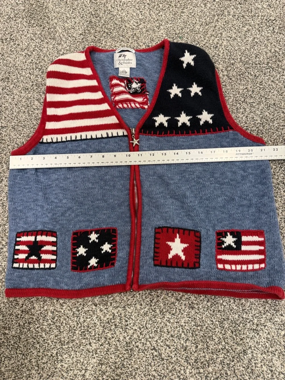 Christopher & Banks Vintage Americana Grannycore Patriotic Patchwork Vest Size L - Picture 7 of 7